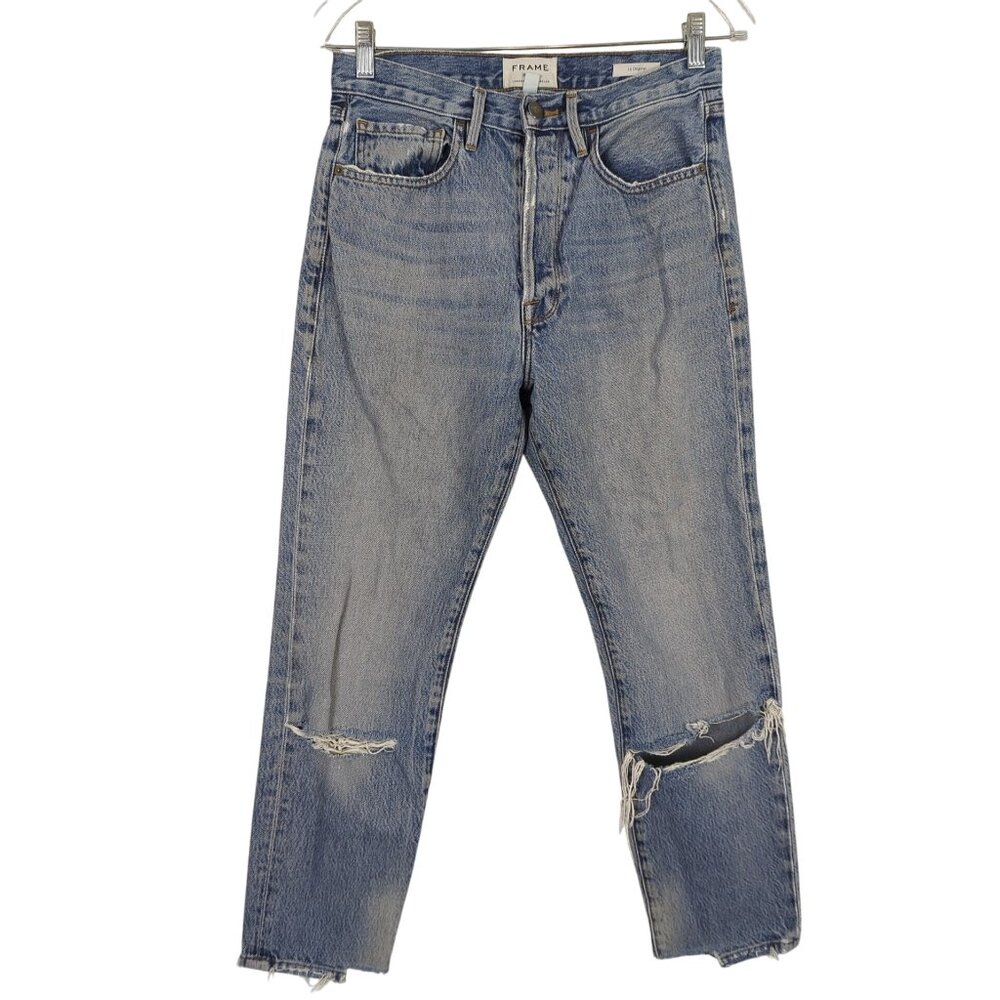 Frame Le Original Distressed High Rise Straight Leg Button fly‎ Jeans Size 27